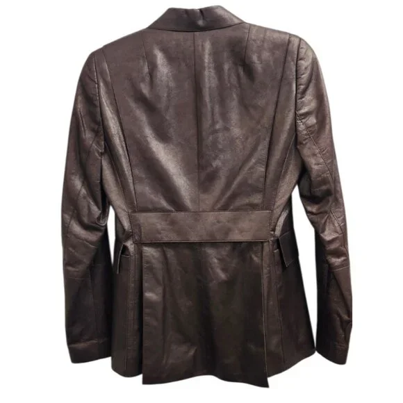 Akris Bergdorf Goodman Brown Lambskin Leather Blazer Jacket Tailored Snap Front - Picture 8 of 16